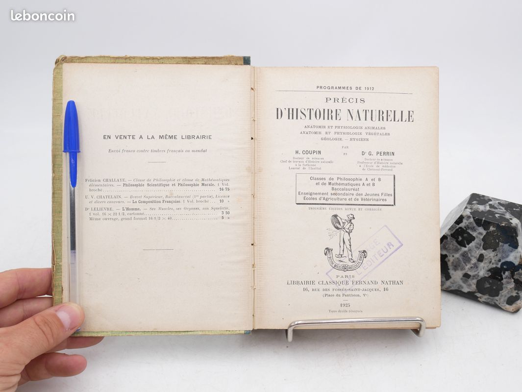 Précis d'Histoire Naturelle (1925) H. COUPIN - G. PERRIN - Anatomie et Physiologie Animales et Végétales / Géologie / Hygiène / Sciences (image 4)