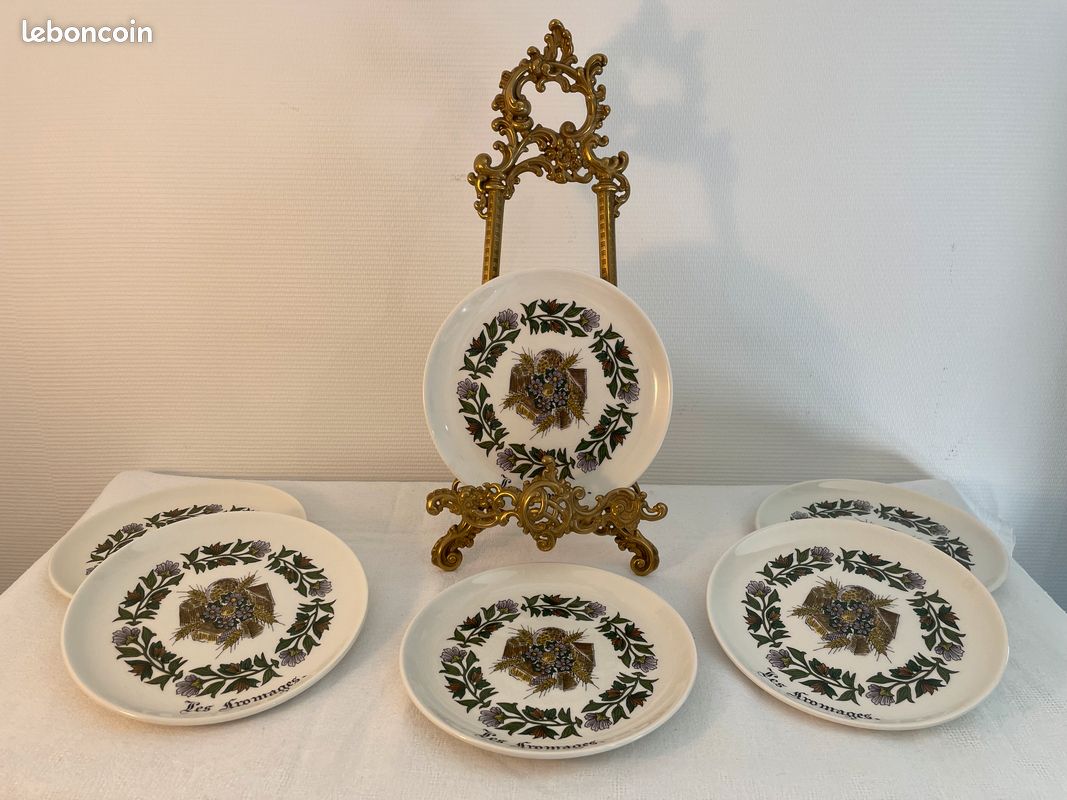 Service de 6 assiettes à fromages en faïence de Gien ancien (image 2)