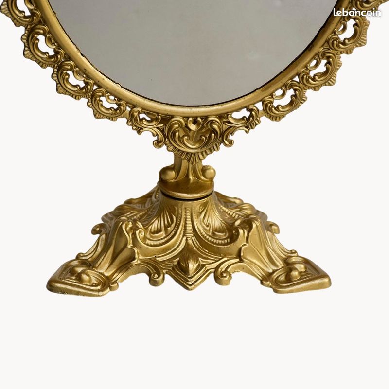 Psyché miroir doré ovale pivotant à poser sur pied H 50 cm rocaille arabesque (image 7)