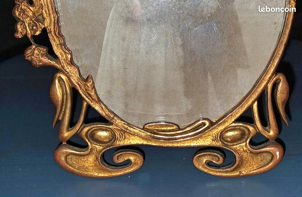Art nouveau ancien cadre photo ciselé de feuillages en bronze massif début XXe Antiquité (image 4)