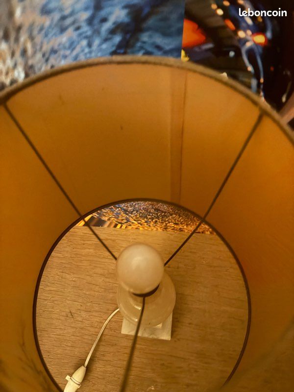 Lampe vintage en albâtre véritable – abat-jour floral peint (image 3)