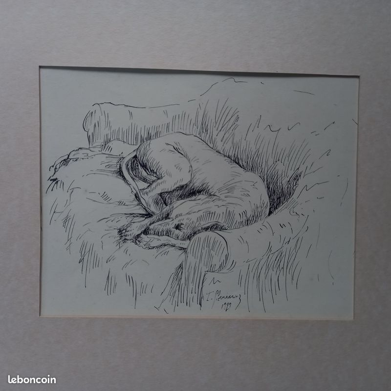 Paire De Dessins Anciens à L'encre - Thème Femme Au Jardin - Style Cubisme/nature Morte