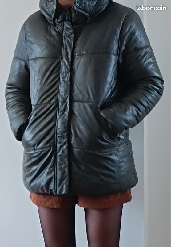 Manteau doudoune cuir kaki femme oakwood L (image 3)
