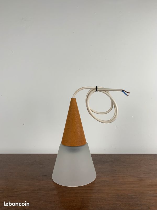 Suspension vintage en verre et teck, ES HORN Danmark (image 1)