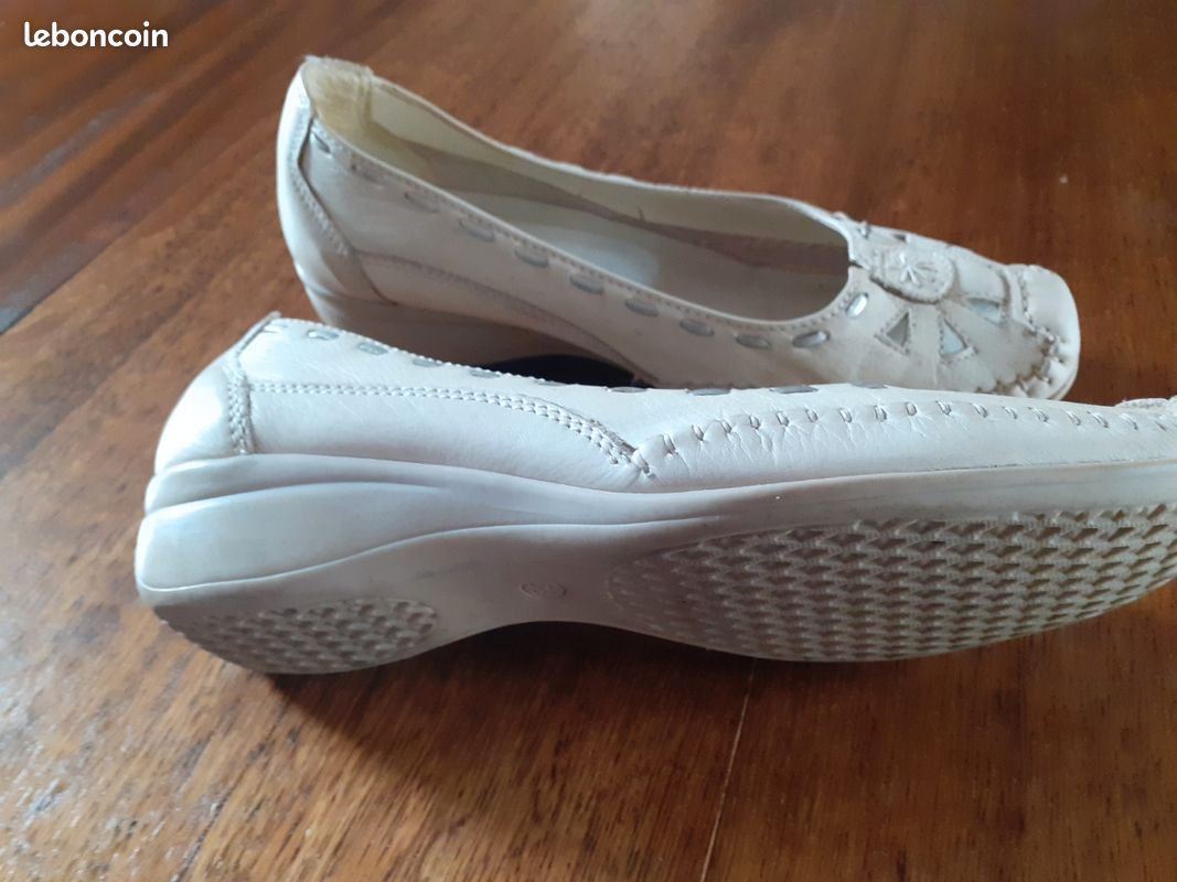 Ballerines René Derhy En Cuir écru/blanc Cassé - Femme Pointure 38 - À Enfiler