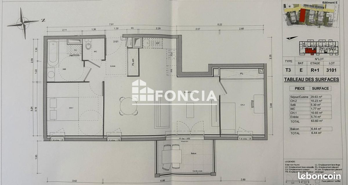 Appartement 3 pièces 63 m² · à Dijon · 63 m² · 795 €