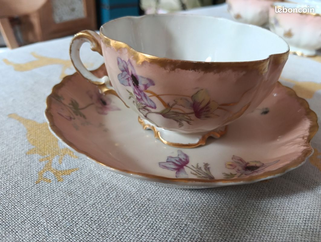 Service 6 tasses à thé Porcelaine de Limoges - Martial Redon Art Nouveau (image 2)