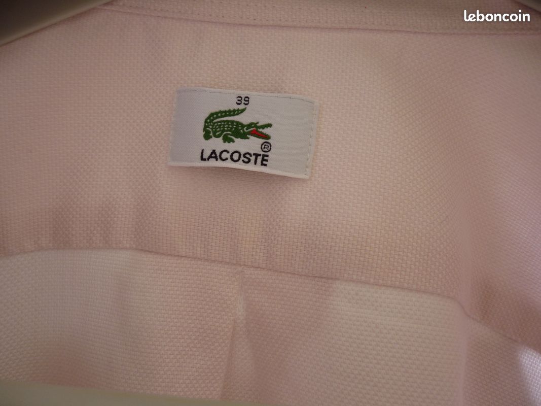 Authentique Chemise Lacoste T 39 rose piqué coton manches courtes TBE (image 4)