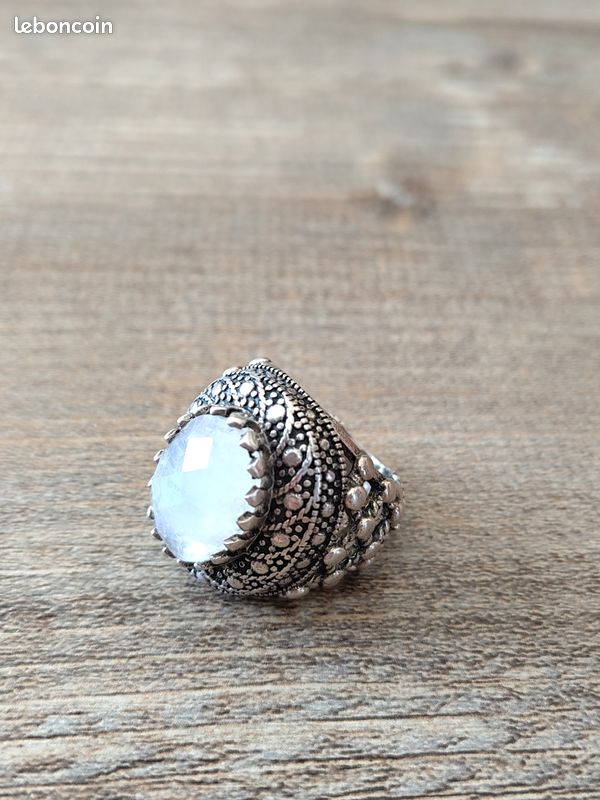 Bague Créateur Imposante En Argent Massif 925 - 4 Anneaux - Taille 53 - Sertie De Quartz Fumé - Occasion