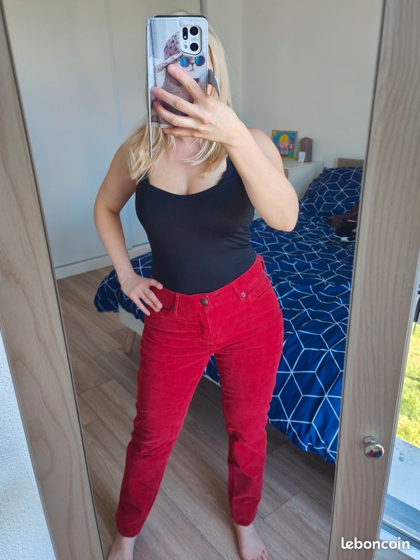 Pantalon en velours rouge Five (image 1)