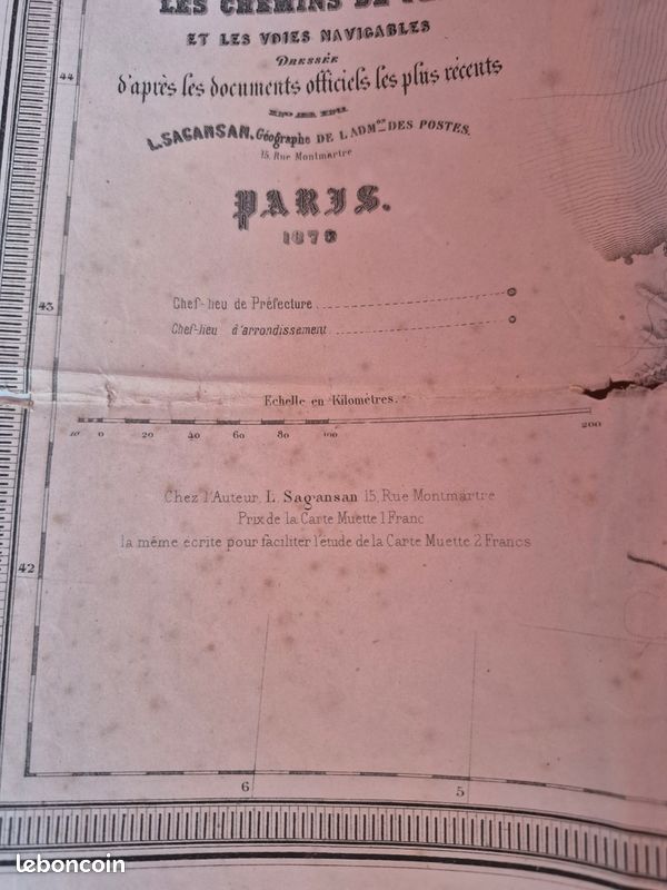 Affiche originale carte de la france les chemins de fers et voies naviguable 1879 (image 7)