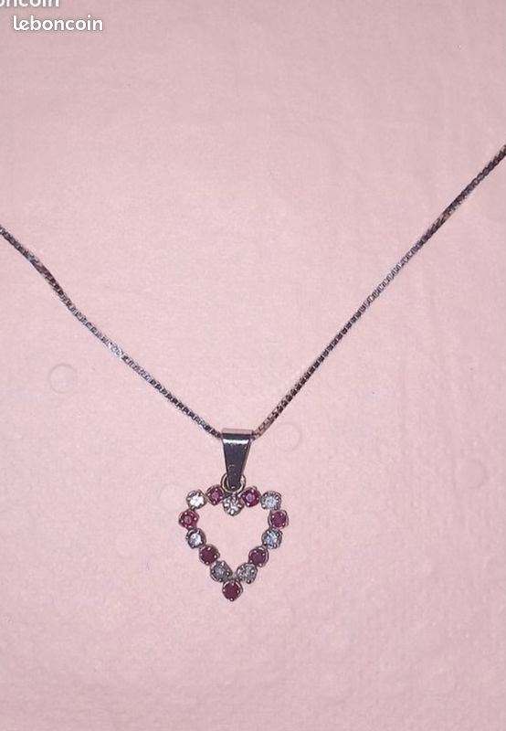 Collier Or 18 Carats - Cœurs Et Rubis - 9,18g - Occasion