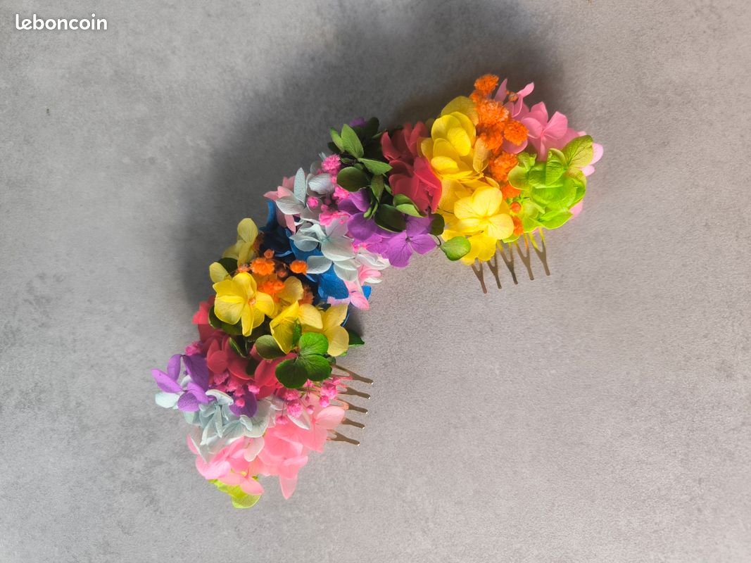Peigne pince chignon multicolore fleurs bohème nature chic champêtre mariage mariée multicolore (image 1)