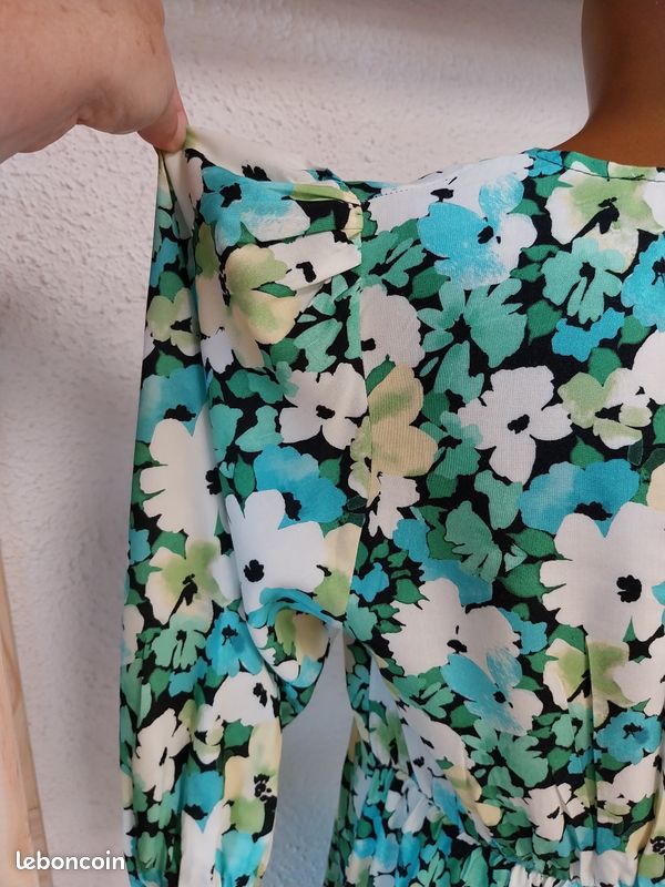 Robe mi-longue à fleurs bleu & vert Papaya (Matalan) - Neuf sans étiquette - Taille 40 (UK 12) (image 7)