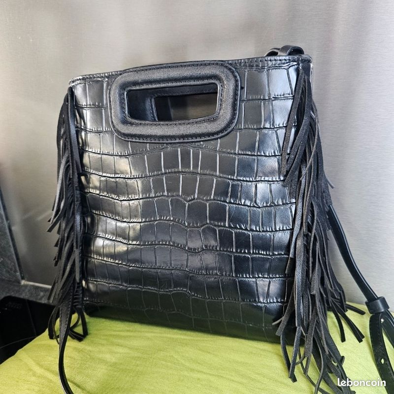 Sac cuir noir à franges Maje Accessoires Bagagerie