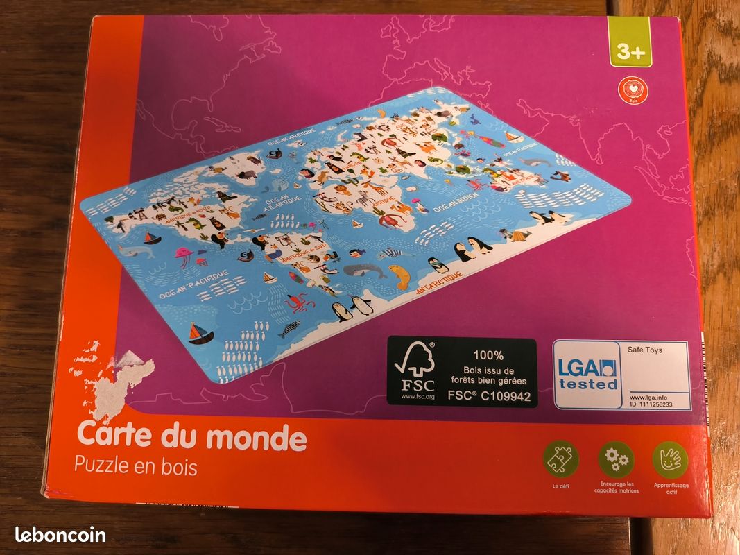 Puzzle carte du monde 60 éléments en bois (image 4)
