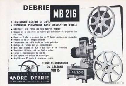 Projecteur Cinéma 16mm Andre Debrie MB15 - Argent, Made In France