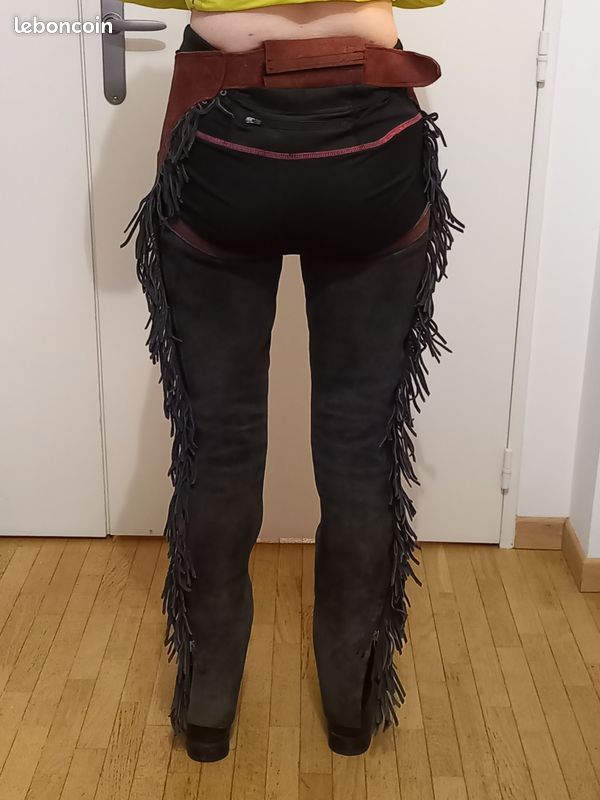 Chaps Western en Suède avec Franges Variante AMA Horse Couleur Marron