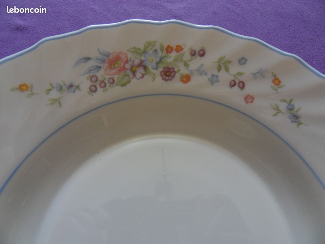 Lot De 6 Assiettes Creuses Vintage Arcopal - Motif Vichy Blanc - Occasion Bon état