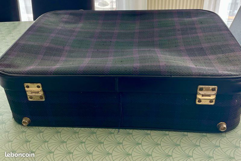 Valise vintage motif écossais vert et violet (image 4)
