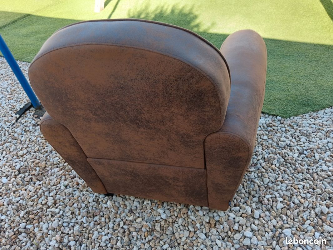 Fauteuil club Stanis tissu aspect cuir vieilli (image 5)
