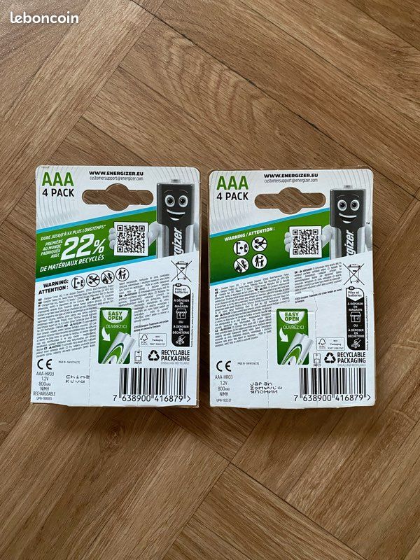 Lot de 8 piles AAA rechargeables Energizer 800mAh (NEUVES) (image 2)
