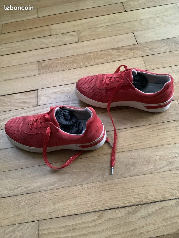 Tennis femme rouge cuir (image 2)