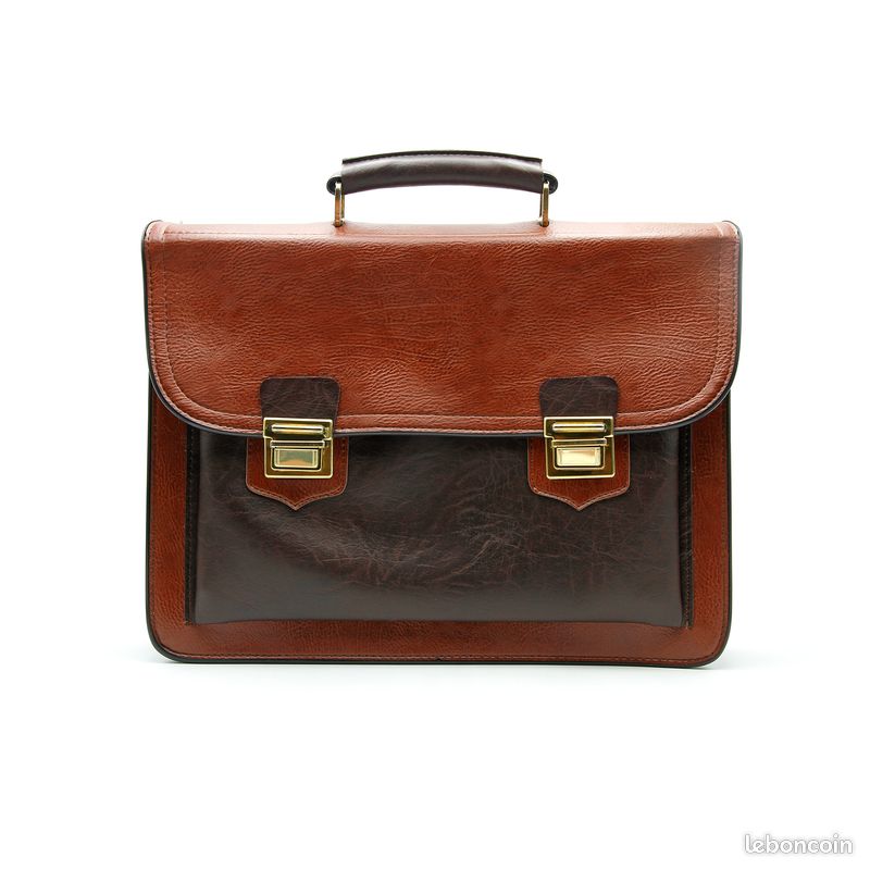 Cartable Vintage 70s en vinyle marron fauve et chocolat | C.D.C M.U Paris | Deadstock - Neuf avec étiquette | Style rétro | Chic scolaire | Made in France (image 2)