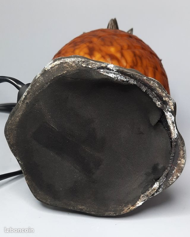 Ancienne et très belle lampe Ananas Pâte de verre ambre & métal patiné style Art Déco (image 12)
