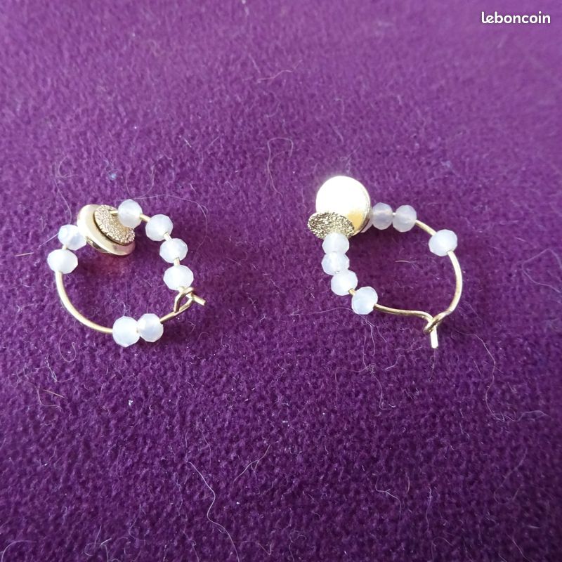 Boucles D’oreilles Créoles – Argentées, Perles émaillées Rosé, 4 Cm, Fait Main, Neuf Avec étiquettes