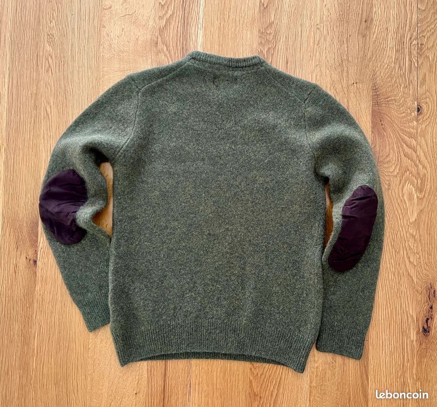 Pull Barbour Homme vert Olive 100% laine coudières marron Taille XS (image 6)