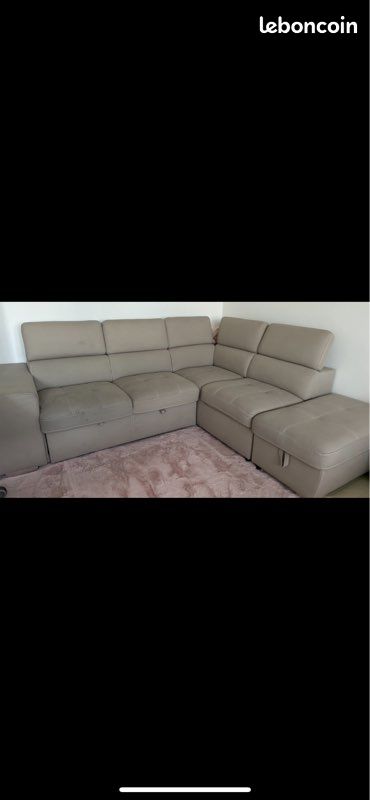 Canapé convertible avec coffre + 2 poufs intégrés (image 1)
