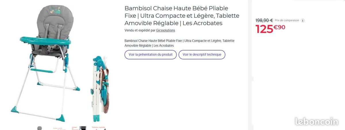 Chaise Haute Pliable pour Bébé (Servi 4 mois / neuve) (image 1)