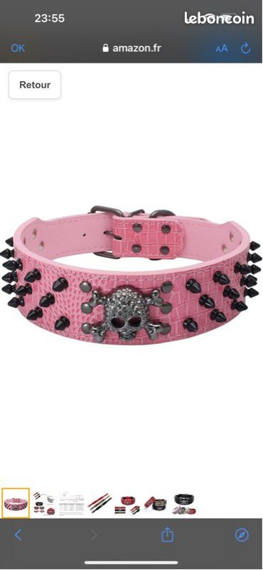 Sublime collier pour chien en similicuir crocodile rose, tête de