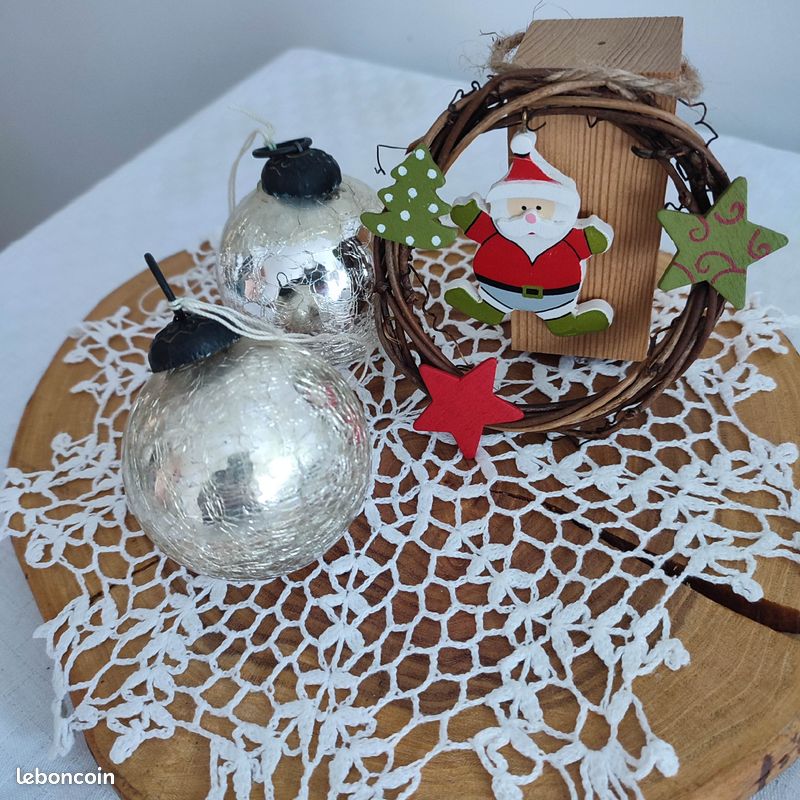Lot De 5 Boules De Noël Vintage En Verre - Raisin Argenté Et Multicolore (15330)