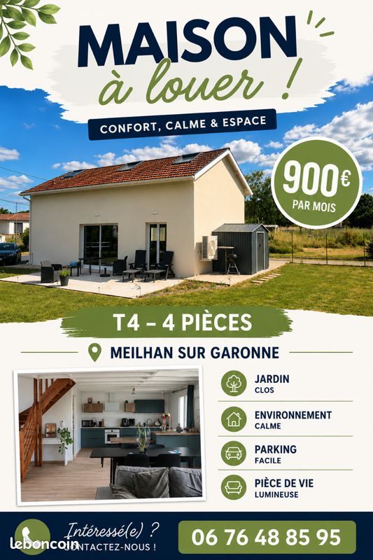 Maison 4 pièces 90 m² · à Meilhan-sur-Garonne · 90 m² · 940 €/mois