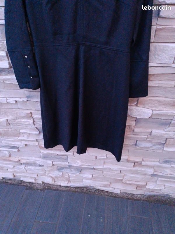 Robe Pull C De C Neuve Avec étiquettes - Taille XS En Laine Gris Et Bleu - Longueur Genou