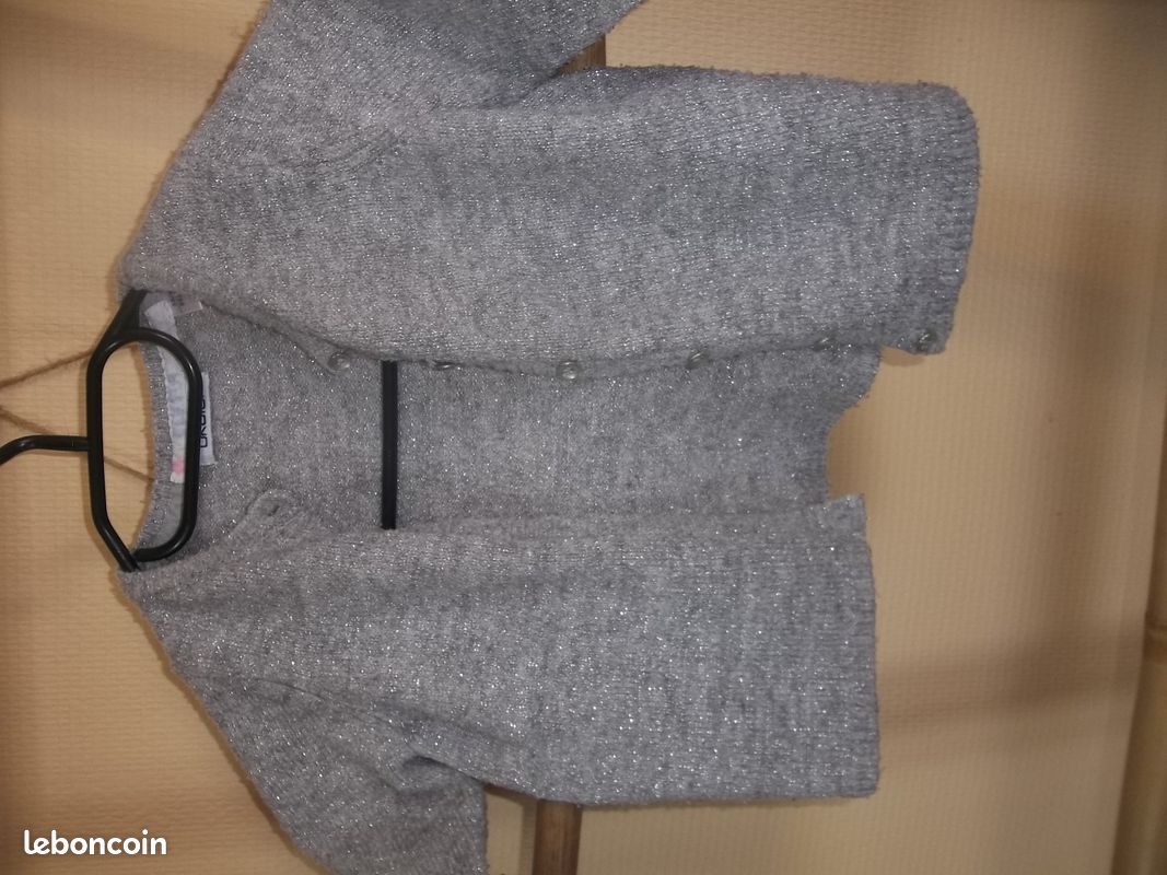 Gilet gris clair à paillettes fille (image 1)