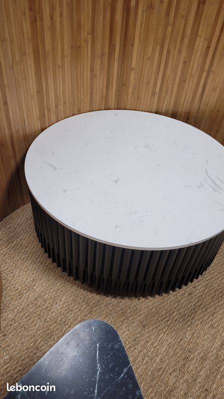 Table basse bois noir et pierre (image 3)