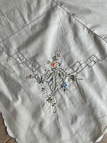 Nappe Ancienne à Broder Du 19ème Siècle - Dimensions 2m43 X 1m53, Blanc, En Tissu, Occasion
