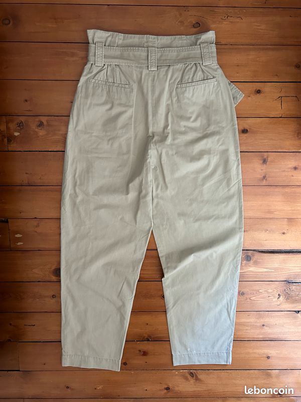 Pantalon Sandro beige taille haute 100% coton taille 38 Vêtements