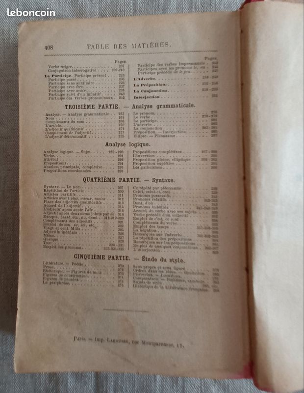 Livre de grammaire ancien 1910 (image 3)