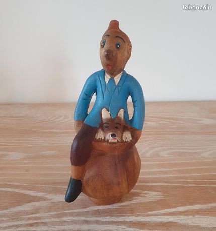 Grande Statue Ancienne En Bois Tintin - Hauteur 50cm, Présentoir Vintage