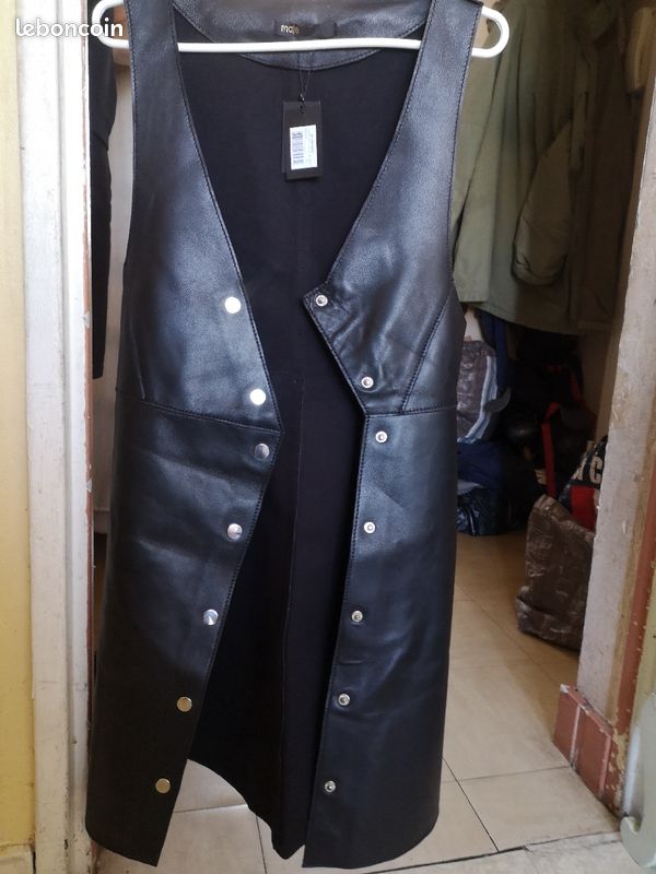 Robe noir a pression en cuir Maje (image 3)
