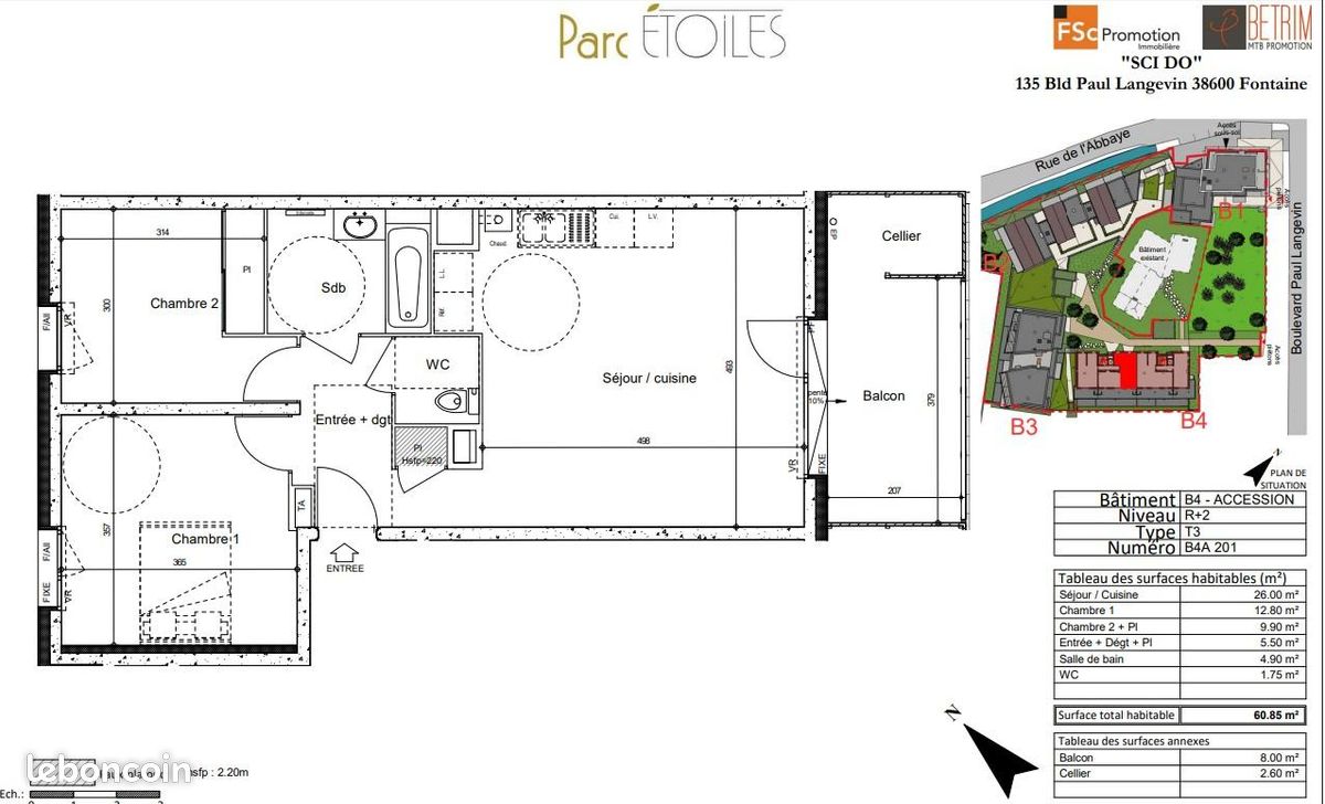 Appartement a louer fontaine - 3 pièce(s) - 61 m2 - Surfyn