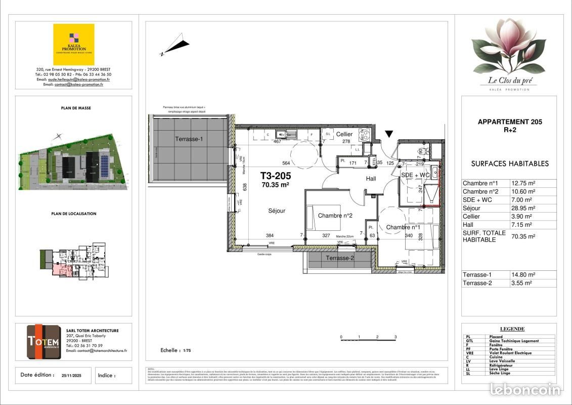 Appartement 3 pièces 70 m² · à Guilers · 70 m² · 294 110 €