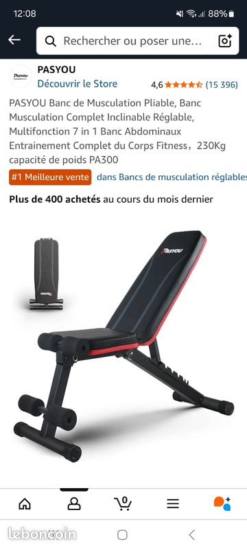 Banc De Musculation Pliable PASYOU 7 En 1 - Banc Inclinable Réglable Pour Développé Couché Et Haltères