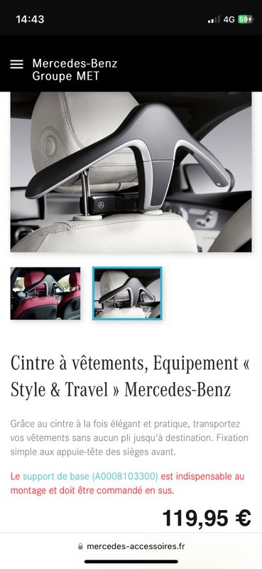 Accessoire Mercedes Support cintre appuie tête - Équipement auto