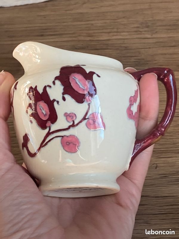 Petit pot à lait ancien Sarreguemines 1900 / fin 19ème modèle Tonkin anse bambou (image 9)