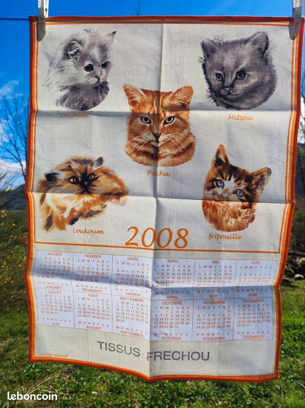 Torchon calendrier publicitaire 2008 petits chats (image 1)